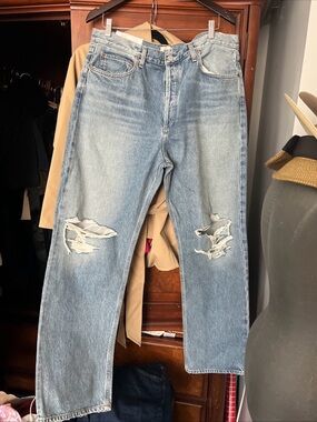 Agolde kelly Highrise Distressed Straight Jeans light wash